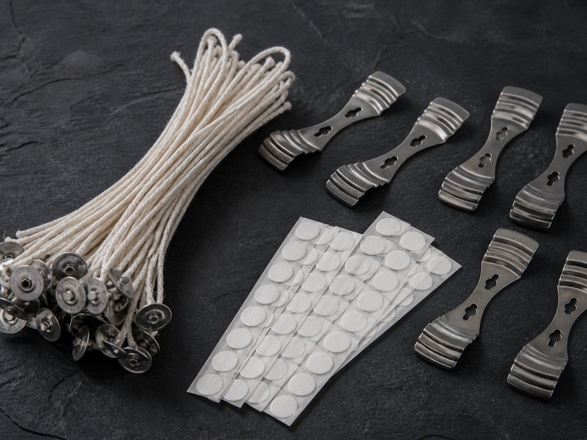 Cotton wicks and holders on slate