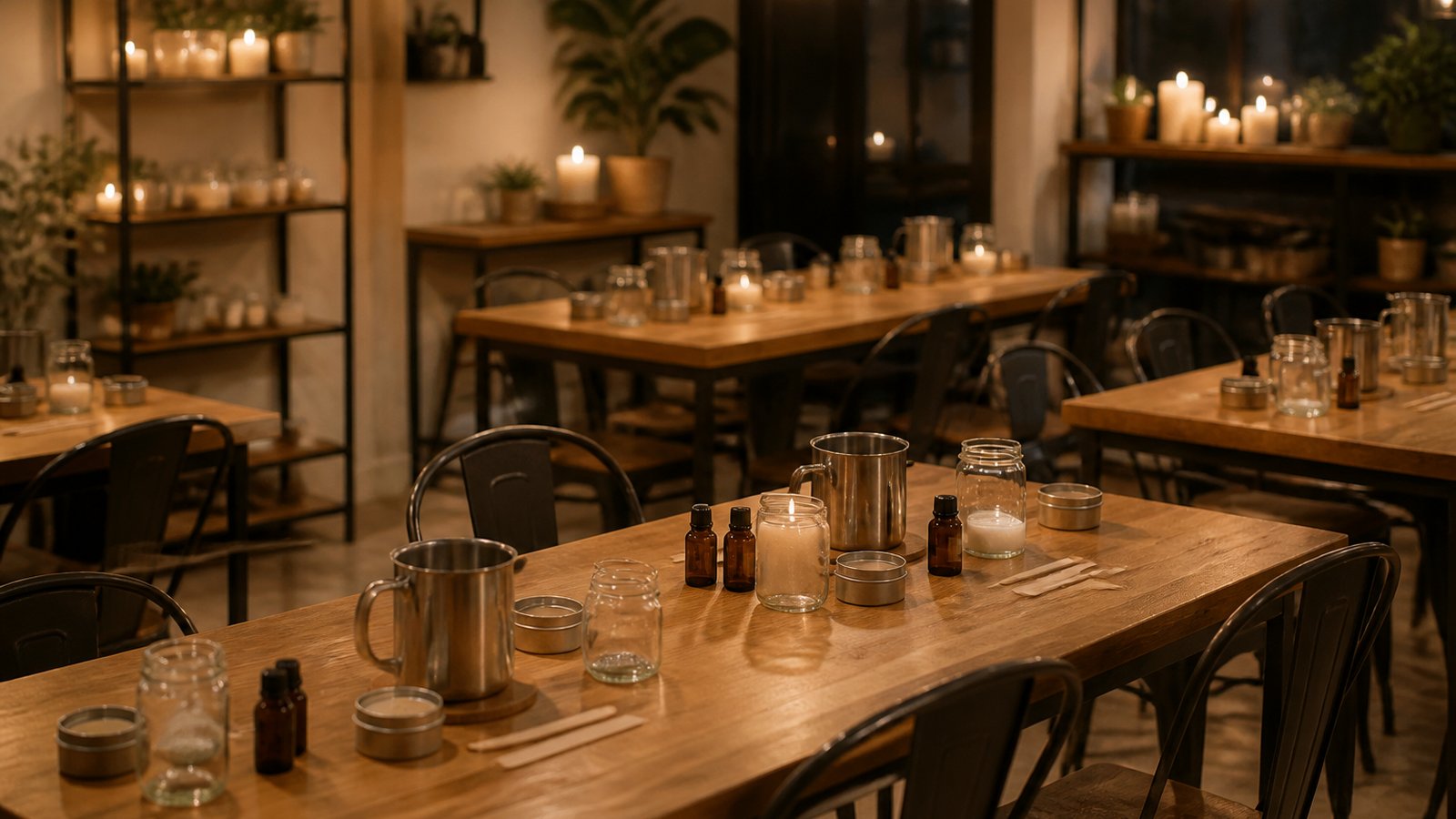 Candle workshop tables ready for a class